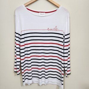 Maison 123 Paris smile striped 3/4 sleeve with silver snap detail womans size XL